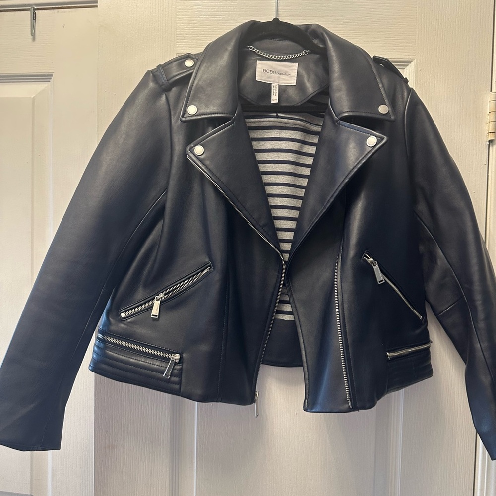 BCBGeneration Dark Navy Faux Leather Moto Jacket